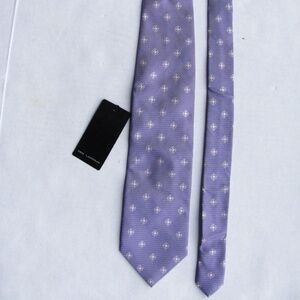 Ted Lapidus lilac Silk Tie White Floral Medallion
